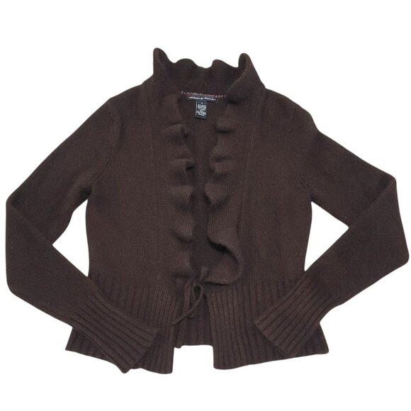 Marina Luna Sweaters - Marina Luna Womens Brown Ruffled Tie Front Cardigan Long Sleeve Knitted Size M